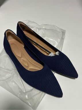 Women's Navy Pointed Knit Ballet Flats